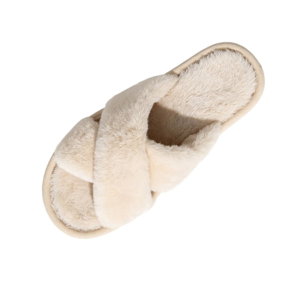 Iyufng Women's Cross Band Fluffy Fuzzy Slide Slippers Soft Open Toe Cozy Indoor House Shoes