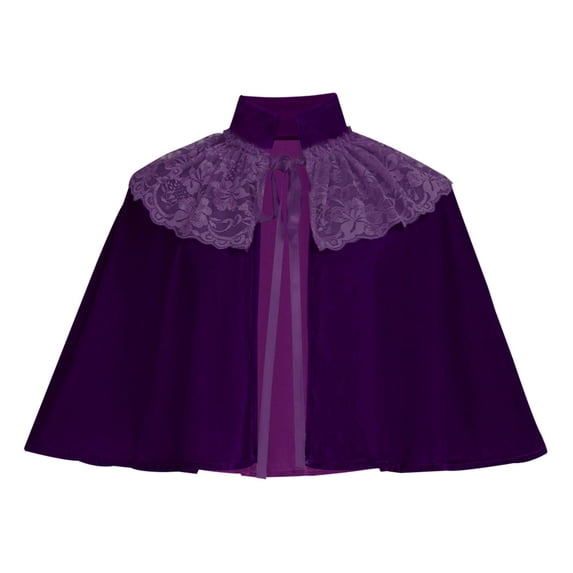 Iyufng Women's Halloween Velvet Short Cape Stand Collar Lace Trim Shoulder Cloak Front Ribbon Tie Vampire Witch Cosplay Wrap Cover Up for Halloween Evening Party Carnival