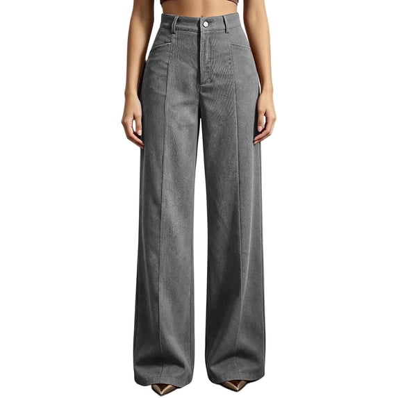 Iyufng Women's High Waist Corduroy Straight Leg Pants Back Elastic Waistband Button Casual Long Trousers
