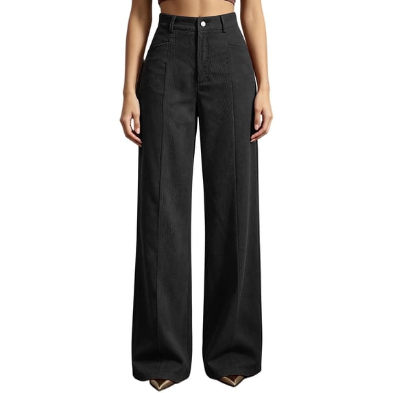 Iyufng Women's High Waist Corduroy Straight Leg Pants Back Elastic Waistband Button Casual Long Trousers