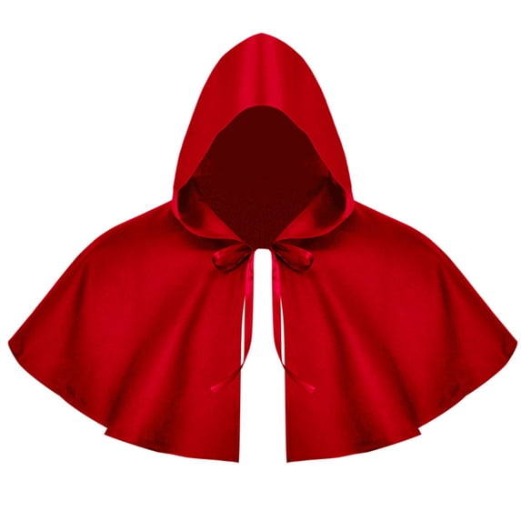 Iyufng Women's Hooded Cape with Front Satin Tie Short Cloak Little Red Riding Hood Witch Fairy Cosplay Outfit for Halloween Carnival Photo Shoot