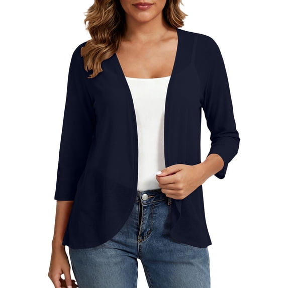 Iyufng Women's Lightweight Cardigans Summer Solid Color Casual 3/4 Sleeve Outerwear