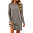 thumbnail image 1 of Iyufng Women's Long Sleeve Dresses Round Neck Side Split Loose Mini Loungewear Dress Ultra Soft Breathable Fall Winter, 1 of 7
