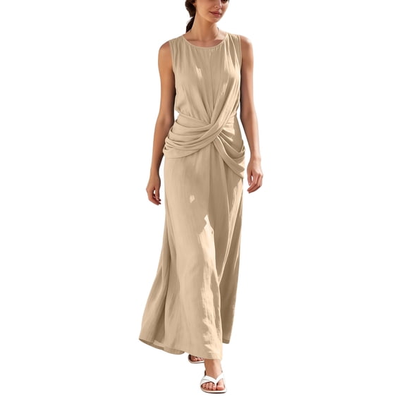 Iyufng Women's Maxi Dresses Summer Fashion Sleeveless Dress Casual Cross-Strap Loose Dress
