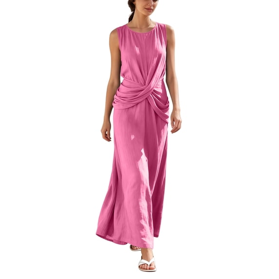 Iyufng Women's Maxi Dresses Summer Fashion Sleeveless Dress Casual Cross-Strap Loose Dress