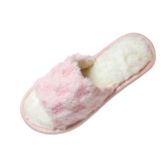 Iyufng Women's Plaid Fluffy Fuzzy Open Toe Slide Slippers Soft Warm Cozy Winter Indoor House Shoes