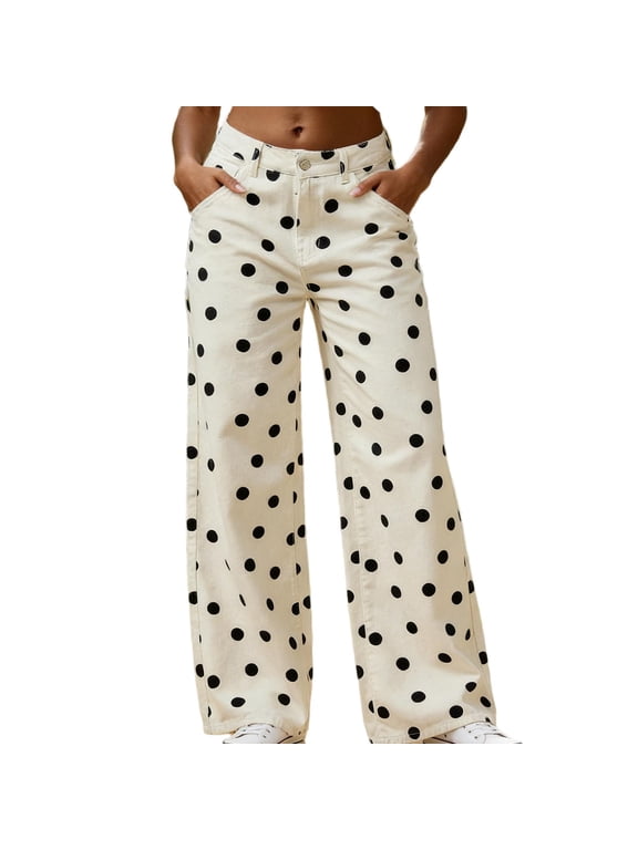 Women's Polka Dots Straight Jeans Printed Loose Fit Pants