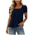 thumbnail image 1 of Iyufng Women's Square Neck Gathered Front Babydoll Short Sleeve Blouse Loose Flow Casual Summer Basic Top, 1 of 8