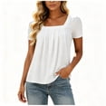 thumbnail image 1 of Iyufng Women's Square Neck Gathered Front Babydoll Short Sleeve Blouse Loose Flow Casual Summer Basic Top, 1 of 8