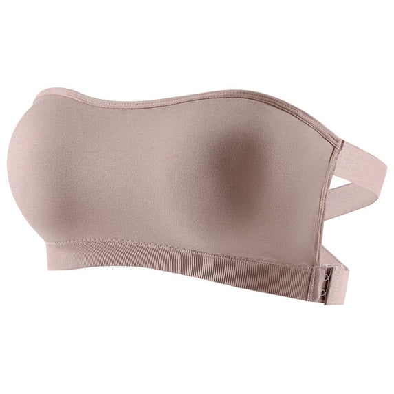 Iyufng Women's Strapless Anti Slip Cross Strap Side Closure Bandea Bra Seamless Molded Invisible Bralette