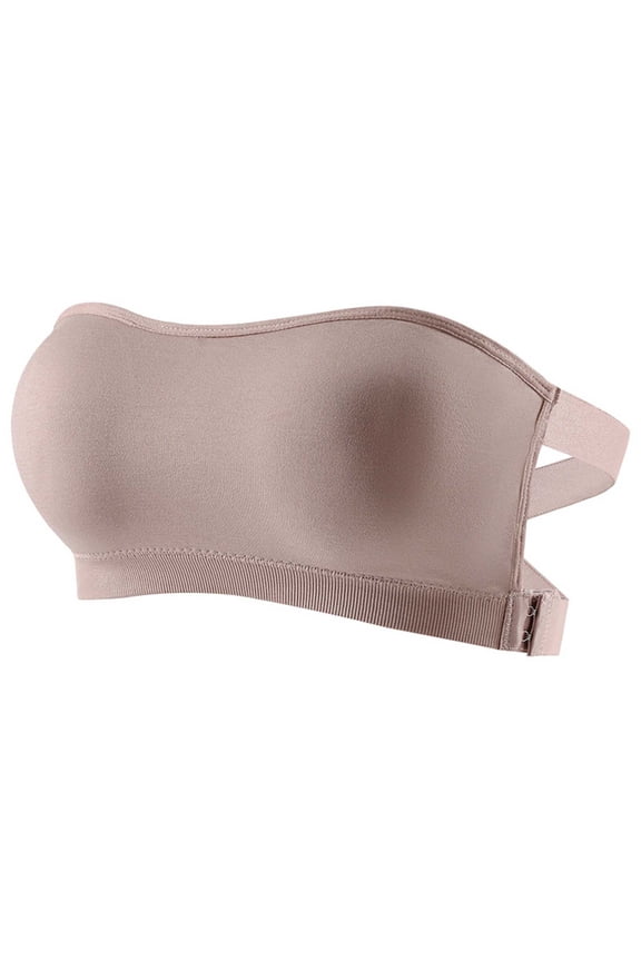 Women's Strapless Anti Slip Cross Strap Side Closure Bandea Bra Seamless Molded Invisible Bralette