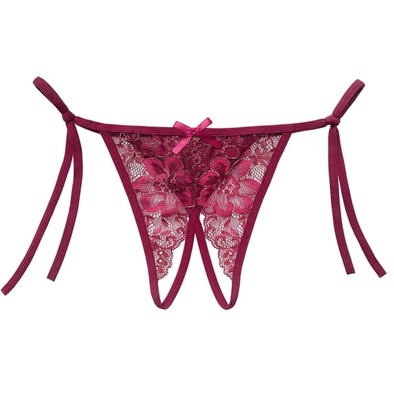 Iyufng Women's Tie Side Lace Open Crotch Thong Panties Adjustable String Cheeky Low Rise Lingerie Underwear