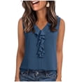 thumbnail image 1 of Iyufng Women's V Neck Front Ruffle Sleeveless Tank Top Loose Solid Office Elegant Casual Blouse, 1 of 7