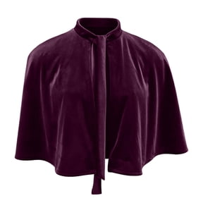 Iyufng Women's Velvet Short Cape Stand Collar Front Neck Tie Simple Solid Shawl for Formal Dinner Halloween Masquerade Cosplay Outfit