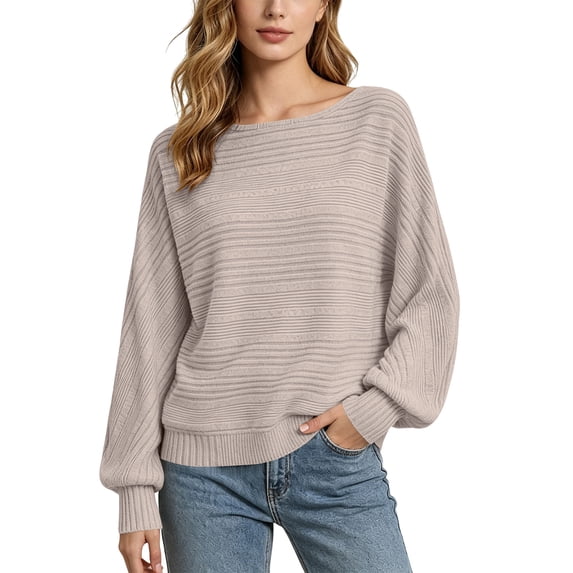 Iyufng Womens Boat Neck Horizontal Stripe Knit Pullover Casual Long Sleeve Top