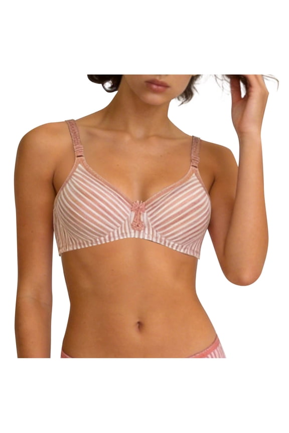 Womens Bow Detail Striped Casual Everyday Bra with Adjustable Shoulder Straps