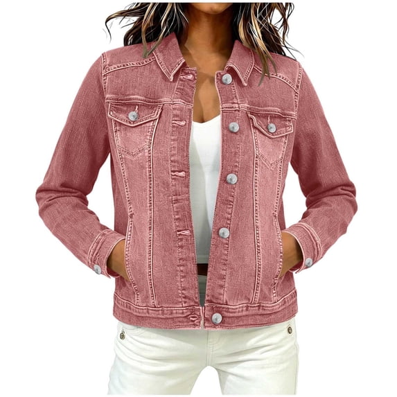 Iyufng Womens Classic Collared Cropped Denim Jackets Long Sleeve Button Up Casual Short Outerwear with Pockets