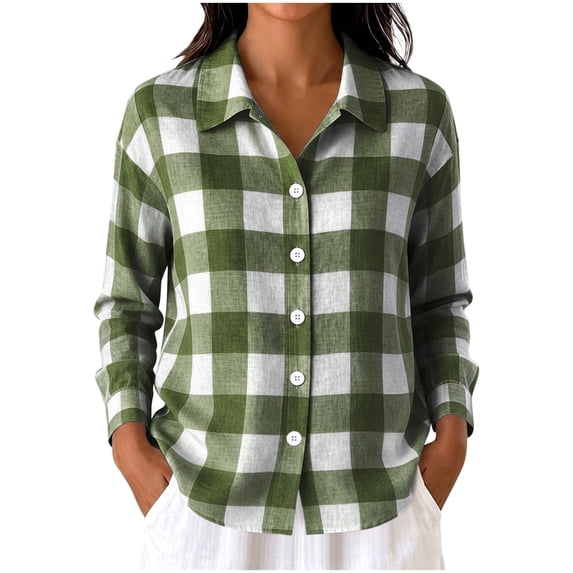 Iyufng Womens Collared Plaid Button Down Shirts Casual Long Sleeve Blouse