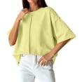thumbnail image 1 of Iyufng Womens Crew Neck T-Shirt Front Vertical Seam Drop Shoulder Oversized Short Sleeve Loose Solid Casual Daily Top, 1 of 7
