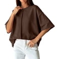 thumbnail image 1 of Iyufng Womens Crew Neck T-Shirt Front Vertical Seam Drop Shoulder Oversized Short Sleeve Loose Solid Casual Daily Top, 1 of 7