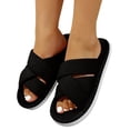 thumbnail image 1 of Iyufng Womens Criss Cross Strap Textile Slippers Soft Comfortable Open Toe Flat Warm Cozy Casual Indoor House Slide Sandals, 1 of 7