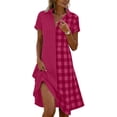 thumbnail image 1 of Iyufng Womens Dresses Checkered Patchwork Dress Summer Casual Loose-Fit Midi Dress, 1 of 6