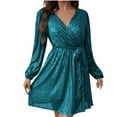 thumbnail image 1 of Iyufng Womens Dresses Long Sleeve,Women's Fashion Solid Color Sequin Lantern Sleeve V-Neck Belt Sequin V-Neck Party Dresses,Fall Dresses for Women Plus Size, 1 of 4