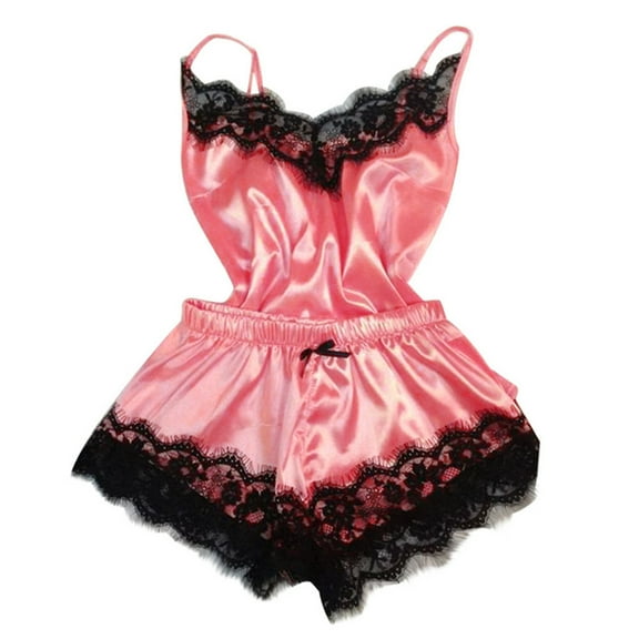 Iyufng Womens Pajama Sets,Camisole Pajamas Plus Size,Fashion Lace Silk Satin Loungewear Temptation Underwear Nightdress Top Shorts,Women's 2 Pieces Sleepwear Sets