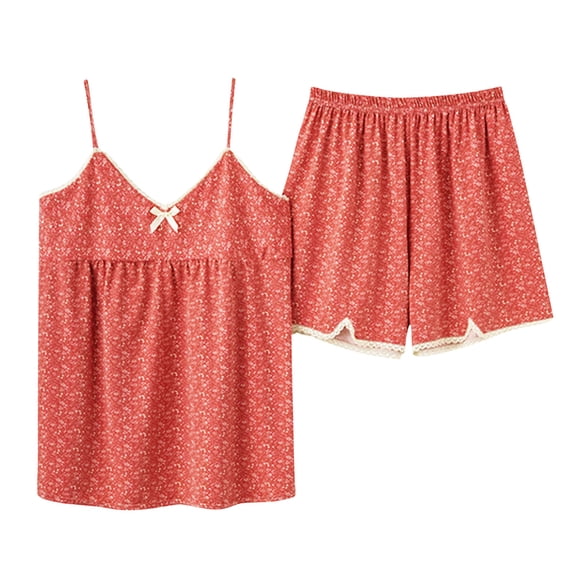 Iyufng Womens Pajama Sets,Camisole Pajamas Sets for Women Plus Size,Small Floral Pajamas Can Be Worn Externally with A Built-in Chest Pad Loungewear,Sleepwear Sets