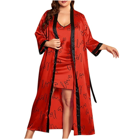 Iyufng Womens Pajama Sets,Camisole Pajamas for Women Plus Size,Suspender Dress and Outer Robe Two Sets Fashionable Imitation Pajamas Ice Silk Loungewear,Sexy Sleepwear Sets