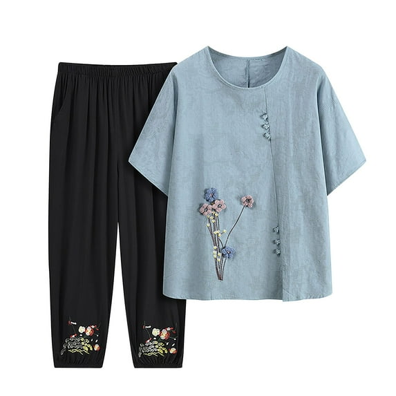 Iyufng Womens Pajama Sets,Pajama Sets for Women Plus Size,Women's Embroidered Two-piece Casual Home Set,Women's 2 Pieces Sleepwear Sets
