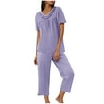 thumbnail image 1 of Iyufng Womens Pajamas Clearance Under $10,Loungewear Pajamas,Fashion Solid Color Short Sleeved Shirt Pants Casual Home Wear Pajama Set,Sleepwear Sets for Women,S-XXL, 1 of 9