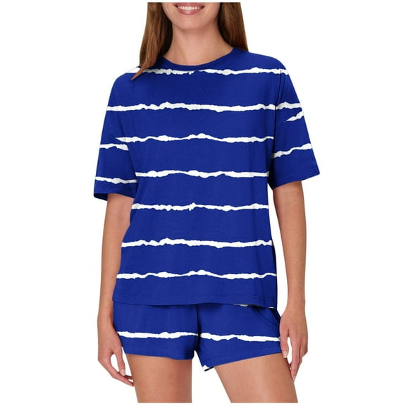 Iyufng Womens Pajamas Shorts Set Loungewear Sets Summer,Casual Loose Printing Round Neck Short Sleeved Shorts Pajamas Suit,Women Homewear Lounge Sets,S-XXL