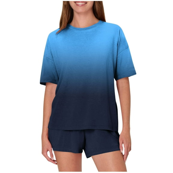 Iyufng Womens Pajamas Shorts Set ,Loungewear Sets Summer,Casual Loose Printing Round Neck Short Sleeved Shorts Pajamas Suit,Women Homewear Lounge Sets,S-XXL