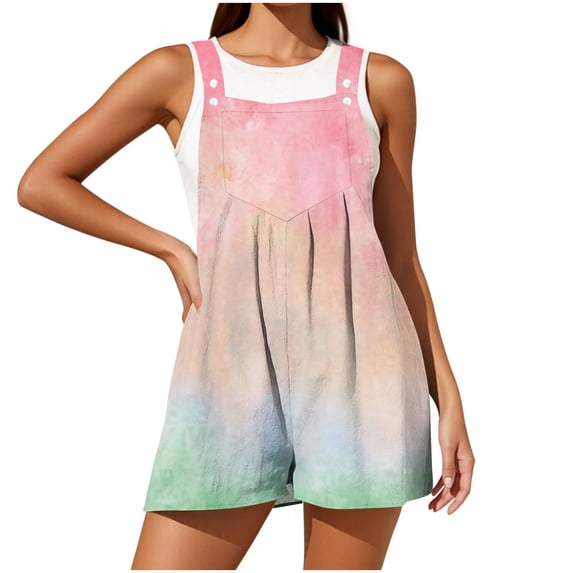 Iyufng Womens Rompers Printed Sleeveless Adjustable Straps Romper Summer Casual Shortalls