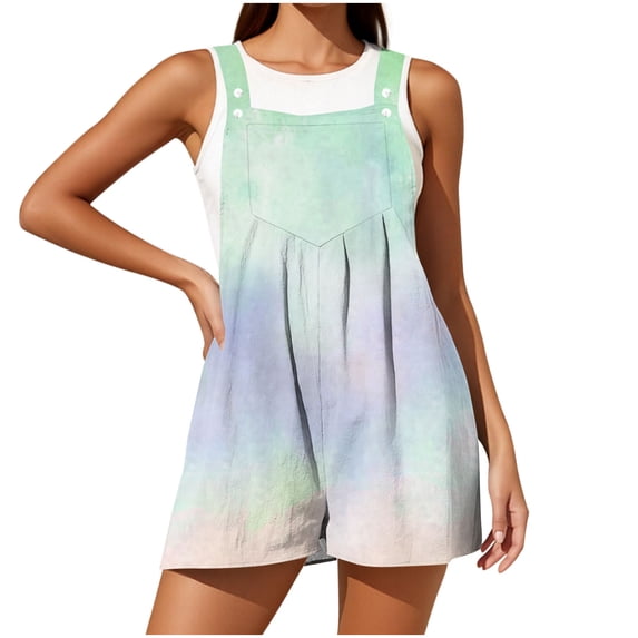 Iyufng Womens Rompers Printed Sleeveless Adjustable Straps Romper Summer Casual Shortalls