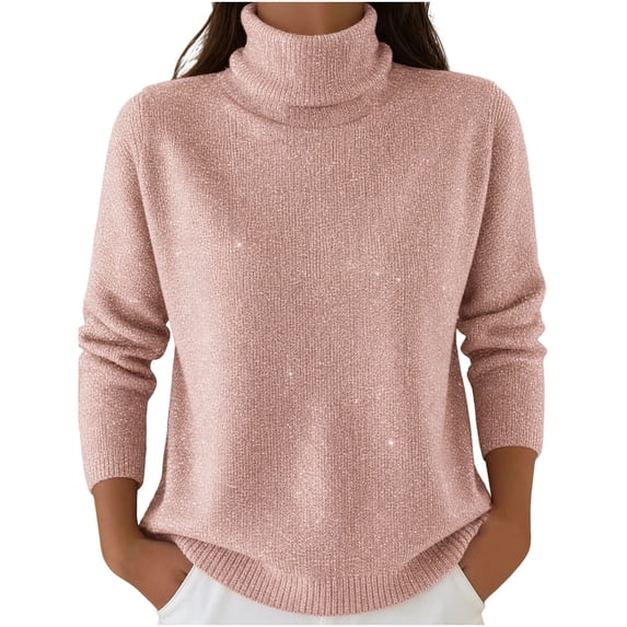 Iyufng Womens Sequins High Neck Knit Sweaters Long Sleeve Loose Fit Casual Pullover Tops