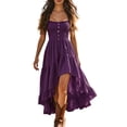 thumbnail image 1 of Iyufng Womens Solid Color Ruffled Spaghetti Straps Dresses Sleeveless Fitted Pleated Casual Dress, 1 of 6