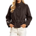 thumbnail image 1 of Iyufng Womens Stand Collar Tweed Jackets Long Sleeve Casual Short Coat with Belted Waist, 1 of 8