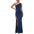 thumbnail image 1 of Iyufng Womens Summer Dresses One-Shoulder Pleated High-Slit Sleeveless Fitted Maxi Dress Gown Dress, 1 of 7