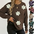 thumbnail image 1 of Iyufng Womens Sweaters Pullover Long Sleeve Casual Flower Fall Round Neck Knitted Jumper Tops Purple,M, 1 of 6