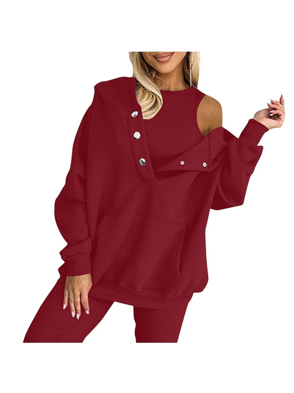 Womens Sweatsuits 2 Piece Set Clearance,Plus Size Hooded Sweatshirt and Sweatpants Sets,Oversized Hoodies Sweatshirt-singlet Pullover With Pockets Fall,Jogger Outfit Sweat Suits Tracksuit