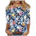 thumbnail image 1 of Iyufng Womens Tops 3/4 Sleeve,Shirts for Women Plus Size,Women's Fashion Casual Color Block Printing Round Neck T-shirt Top Blouse, 1 of 5