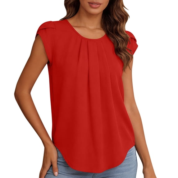 Iyufng Womens Tops Summer Chiffon Blouses Round Neck Short Sleeve Tops Casual Work Shirts
