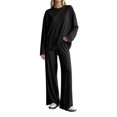 thumbnail image 1 of Iyufng Womens Two Piece Sets Loose Round Neck Long Sleeve Tops Elastic Waist Wide Leg Pants Loungewear Sets, 1 of 7