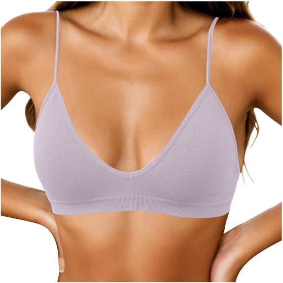 Iyufng Womens Wireless Triangle Bras Thin Spaghetti Strap V Neck Seamless Daily Bra