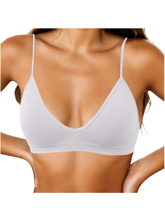 Womens Wireless Triangle Bras Thin Spaghetti Strap V Neck Seamless Daily Bra