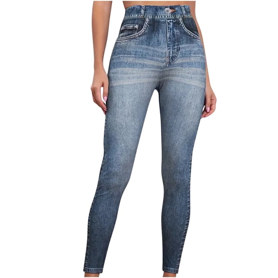 Iyufng Yoga Leggings for Women,Yoga Pants Plus Size Clearance,Women Plus Plus Plus Imitation Denim Side Gear Print Slim Elastic Can Be Worn Outside Tight Leggings,Womens $15 & under