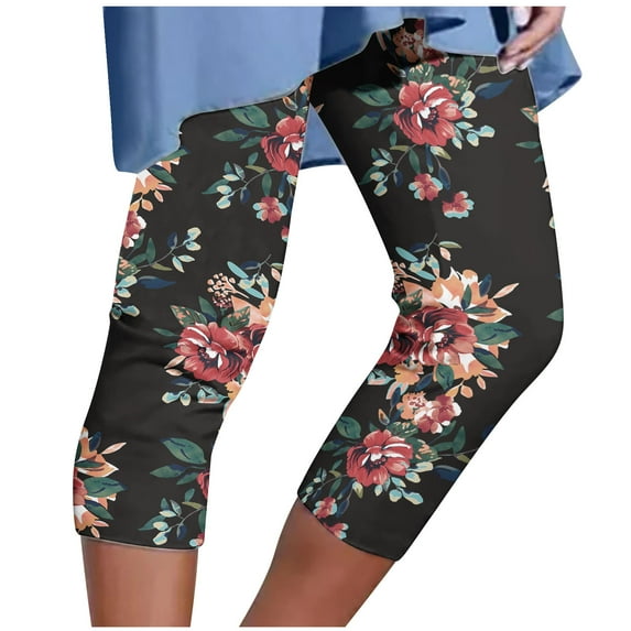 Iyufng Yoga Leggings for Women,Yoga Pants Plus Size Clearance,Womens Athletic Cropped Pants Floral Printing Casual Elastic Waist Beach Pants,Womens $15 & under