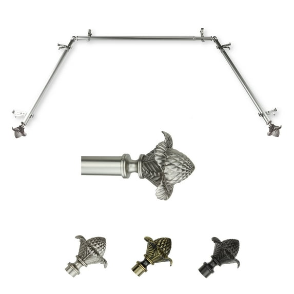 Izaak 13/16" Bay Window curtain rod 20"-36", 38"-72" - Satin Nickel